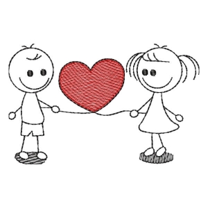 Contour Couple with Heart Embroidery Design