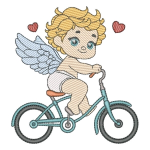 Matriz de bordado Cupido na Bicicleta (Pontos Leves)