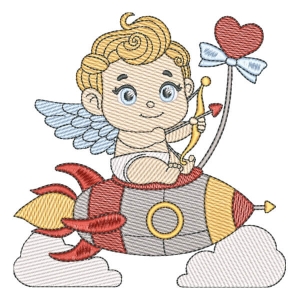 Cupid on Rocket (Quick Stitch) Embroidery Design