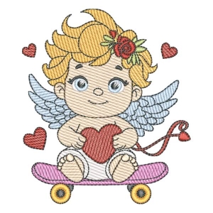 Skater Cupid (Quick Stitch) Embroidery Design