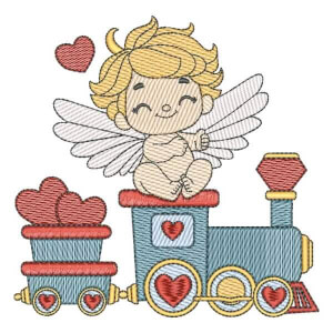 Cupid on Train (Quick Stitch) Embroidery Design