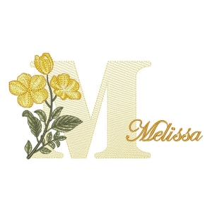 Matriz de bordado Monograma com Flores e Nome Letra M