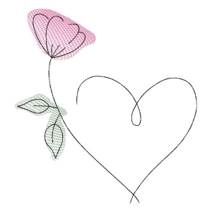 Matriz de bordado Coração com Flor (Pontos Leves)