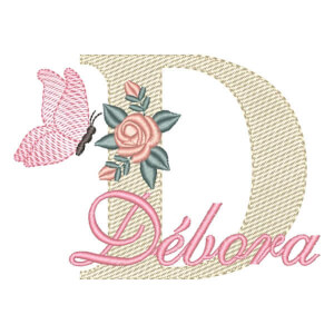 Monograma Floral com Borboleta e Nome Letra D