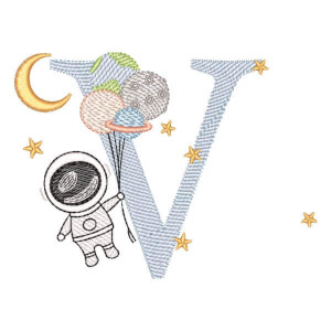 Monograma com Astronauta Letra V (Pontos Leves)