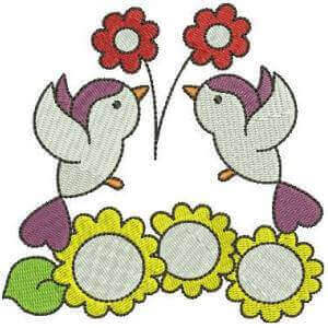 Matriz de bordado Pássaro com flor 9
