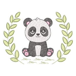 Urso Panda em Moldura de Ramos (Pontos Leves)