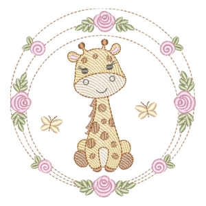 Girafa em Moldura Floral (Pontos Leves)