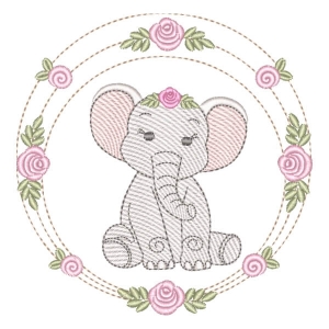 Elefante em Moldura Floral (Pontos Leves)