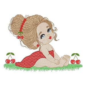 Matriz de bordado Menina Cute Cereja