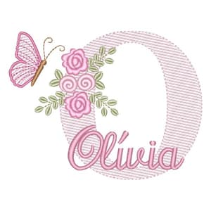 Letra O com Flores Borboleta e Nome (Pontos Leves)