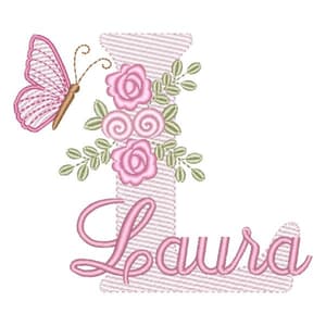 Letra L com Flores Borboleta e Nome (Pontos Leves)