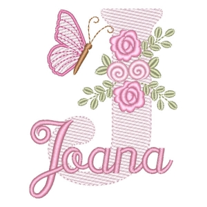 Letra J com Flores Borboleta e Nome (Pontos Leves)