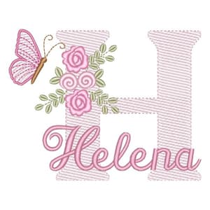 Letra H com Flores Borboleta e Nome (Pontos Leves)