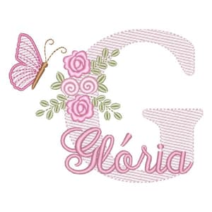 Letra G com Flores Borboleta e Nome (Pontos Leves)