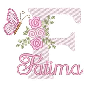Letra F com Flores Borboleta e Nome (Pontos Leves)