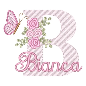 Letra B com Flores Borboleta e Nome (Pontos Leves)