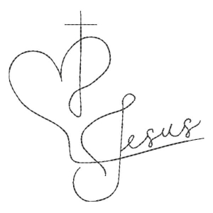 Matriz de bordado Coração e Cruz de Jesus em Contorno