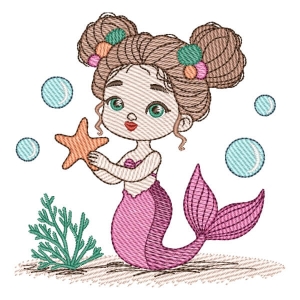 Matriz de bordado Sereia e Estrela-do-mar (Pontos Leves)