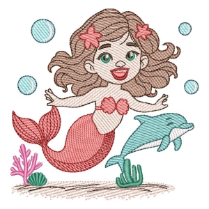 Matriz de bordado Sereia e Golfinho (Pontos Leves)