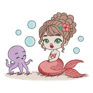 Matriz de bordado Sereia e Polvo (Pontos Leves)