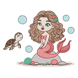 Matriz de bordado Sereia e Tartaruga (Pontos Leves)