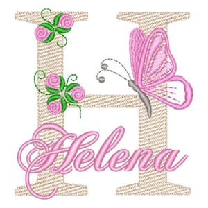 Matriz de bordado Monograma de Flores e Borboleta com Nome Letra H (Pontos Leves)