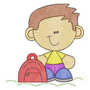 Volta as aulas Menino e mochila