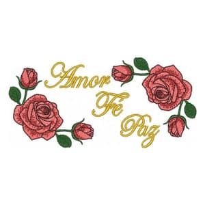 Matriz de bordado Arranjo de Rosas - Amor, Fé, Paz