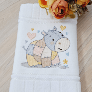 Patchwork Hippo (Quick Stitch) Embroidery Design