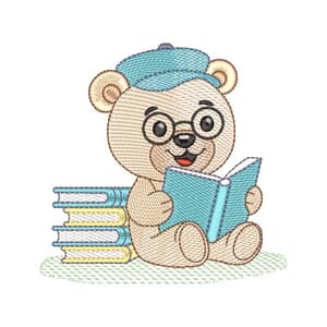 Teddy bear reading  (Quick Stitch) Embroidery Design