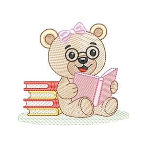 Teddy bear reading (Quick Stitch) Embroidery Design