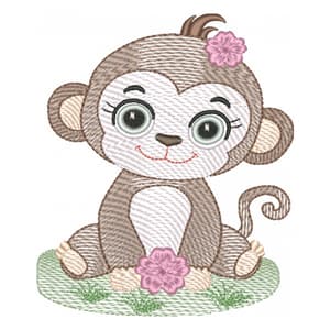 Safari Girl Monkey (Light Spots) Embroidery Design