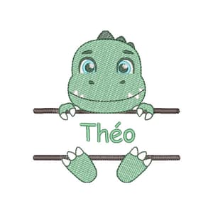 Matriz de bordado Dinossauro Cute com Nome (Pontos Leves)