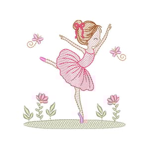 Matriz de bordado Bailarina no Jardim (Pontos Leves)