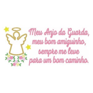 Matriz de bordado Oração Santo Anjo da Guarda Floral