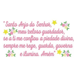 Matriz de bordado Oração Santo Anjo da Guarda Floral
