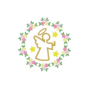 Matriz de bordado Anjo da Guarda em contorno e moldura floral