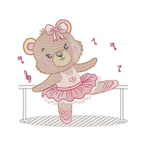 Matriz de bordado Ursinha Bailarina na Barra (Pontos Leves)
