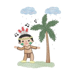 Matriz de bordado Índiozinho na Dança da Chuva (Pontos Leves)