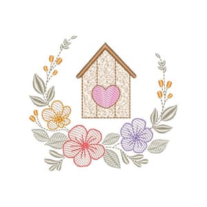 Casa de Pássaro na Moldura Floral (Pontos Leves)