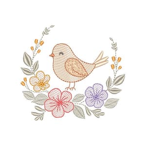 Pássaro na Moldura Floral (Pontos Leves)