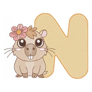 Letra N com Bebê Capivara (Pontos Leves)