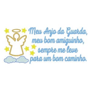 Matriz de bordado Oração Anjo da Guarda Estrela Nuvens