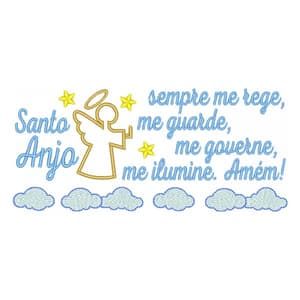 Matriz de bordado Frase Oração Anjo da Guarda Estrela Nuvens
