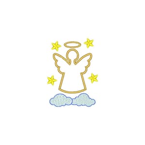Matriz de bordado Anjo da guarda contorno Estrelas e Nuvens