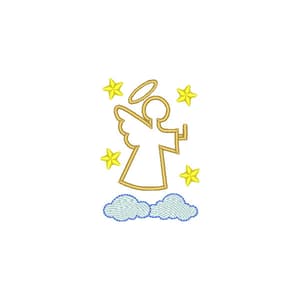 Matriz de bordado Anjo da guarda contorno Estrelas e Nuvens