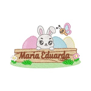 Matriz de bordado Coelhinha Cute e Nome (Pontos Leves)