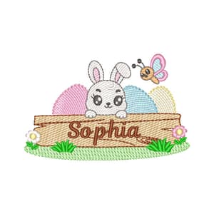 Cute Bunny and name Embroidery Design