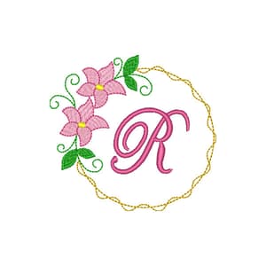 Floral frame with letter Embroidery Design